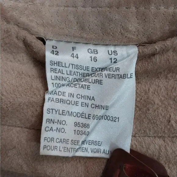 OLSEN EUROPE! FAWN BEIGE/TAN GENUINE SUEDE LEATHER GORED FULL A-LINE SKIRT!SZ 12 - Picture 9 of 14